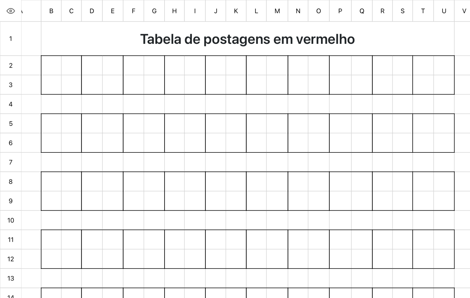 Tabela de postagens em vermelho